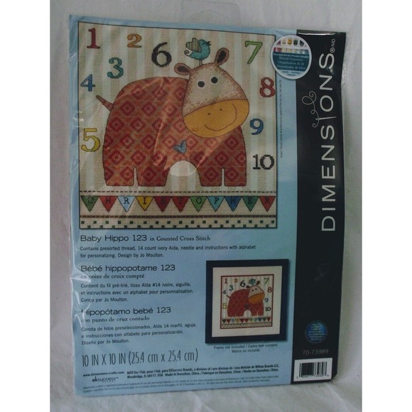 Counted Cross Stitch Baby Hippo Personalize Dimensions Nursery Kit Alphabet NEW - Picture 1 of 4